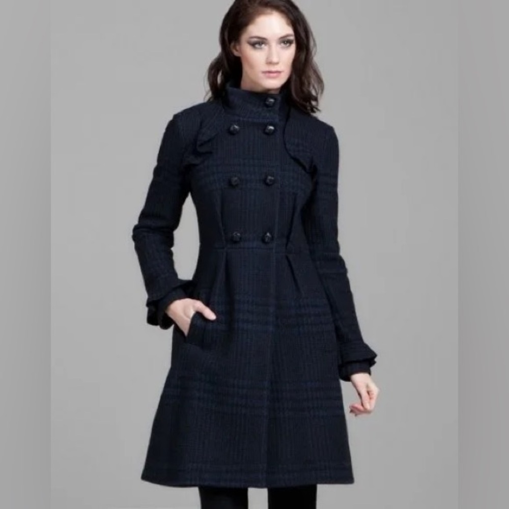 Diane von Furstenberg Double-Breasted Navy Wool-Blend Pea Coat